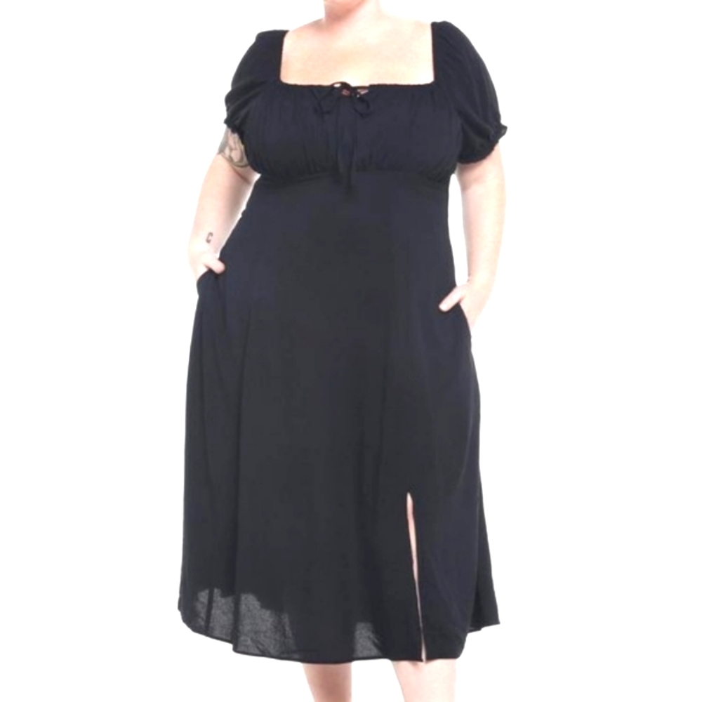 ❤️NWT HOT TOPIC SEXY LACED BLACK DRESS - PUFF SLEEVE - POCKETS - PLUS SIZE